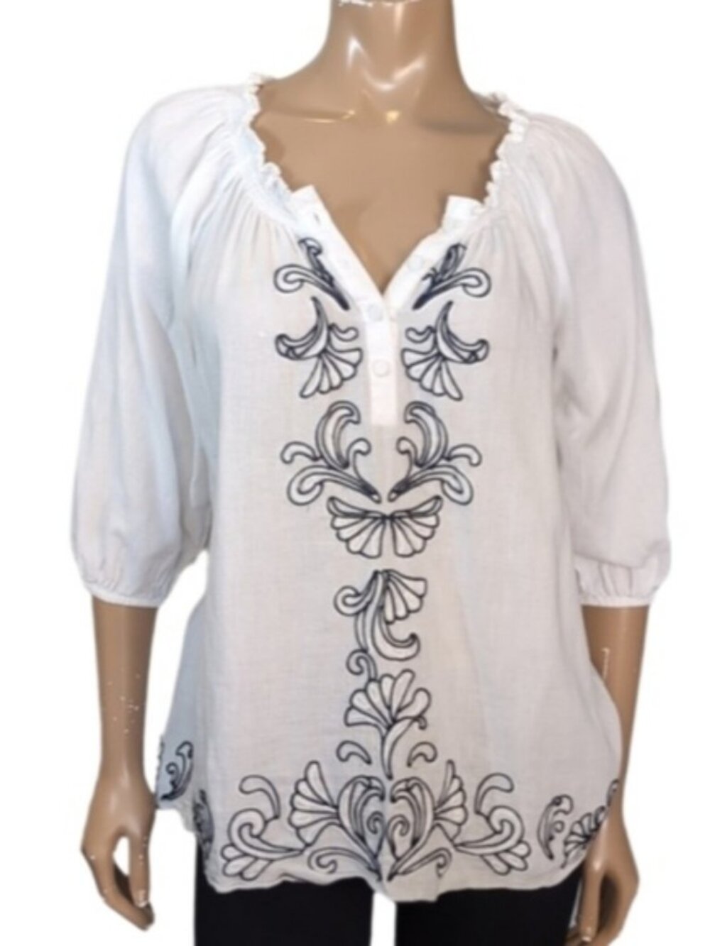 💠 The Webster Miami Embroidered Boho Top Womens Size Medium White Cotton Top